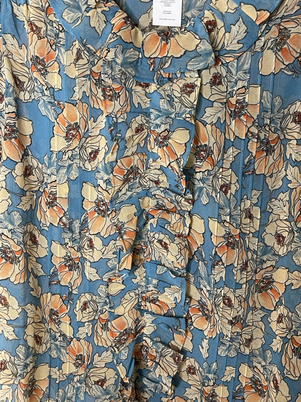 Cabi Cherish Blue Floral Ruffle Blouse Sz S - Picture 5 of 5